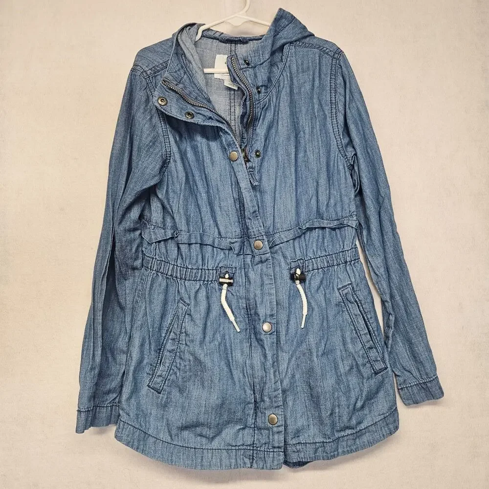 Old Navy Girls Blue Chambray Lightweight Jacket Cinched waist